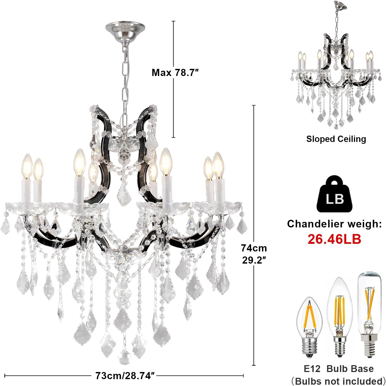 Modern Crystal Chandelier Black Candle Light Fixture for Staircase Entryway