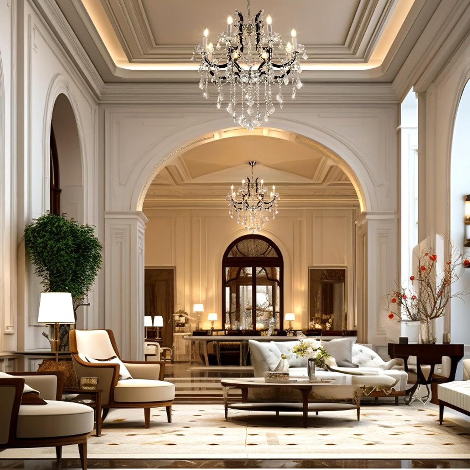 Modern Crystal Chandelier Black Candle Light Fixture for Staircase Entryway