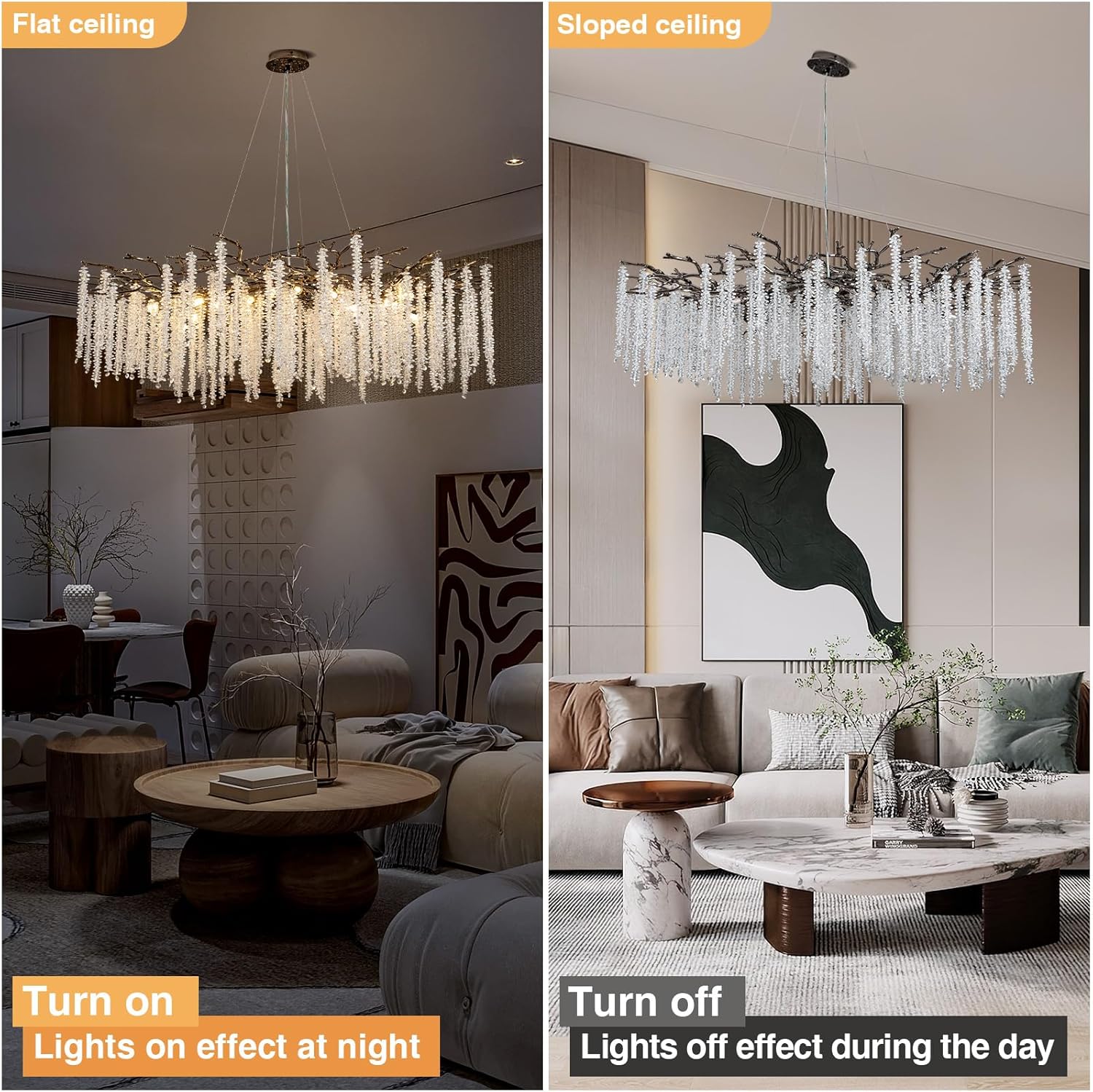 Modern Crystal Chandelier for Dining Room, Black Luxury Round Tree Branches Design