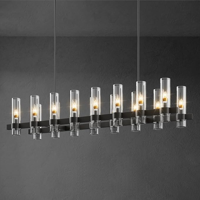 Modern Farmhouse 16-Light Adjustable Linear Chandelier for Kitchen Island & Dining