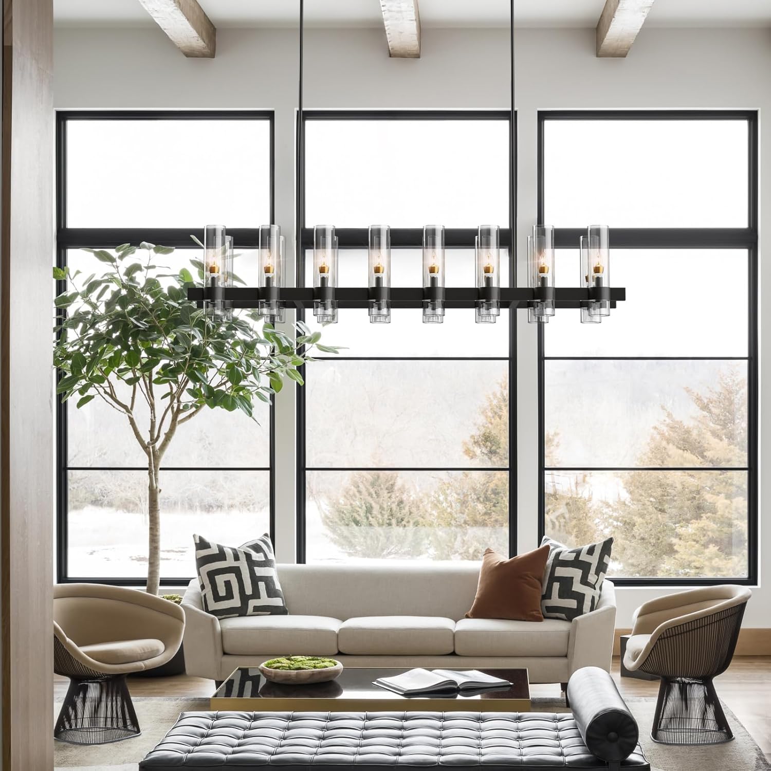 Modern Farmhouse 16-Light Adjustable Linear Chandelier for Kitchen Island & Dining