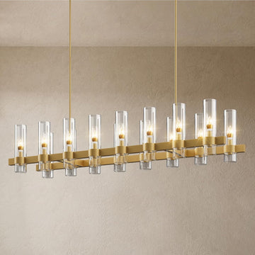 Modern Farmhouse 16-Light Brass Linear Chandelier for Kitchen Island & Dining