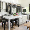 Modern Farmhouse 20-Light Linear Chandelier: Adjustable Black Kitchen Island Lighting