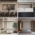 Modern Farmhouse 20-Light Linear Chandelier: Adjustable Black Kitchen Island Lighting