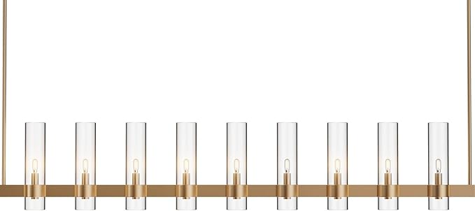 Modern Farmhouse 9-Light Brass Kitchen Island Chandelier with Adjustable Linear Design