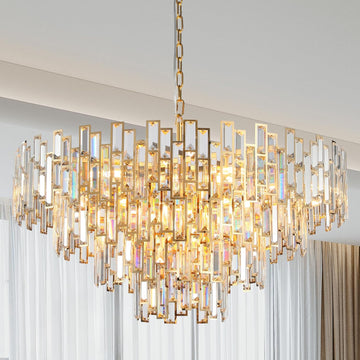 Opulent 31.5" Gold Crystal Chandelier: 4-Tier Modern Round K9 Pendant Light