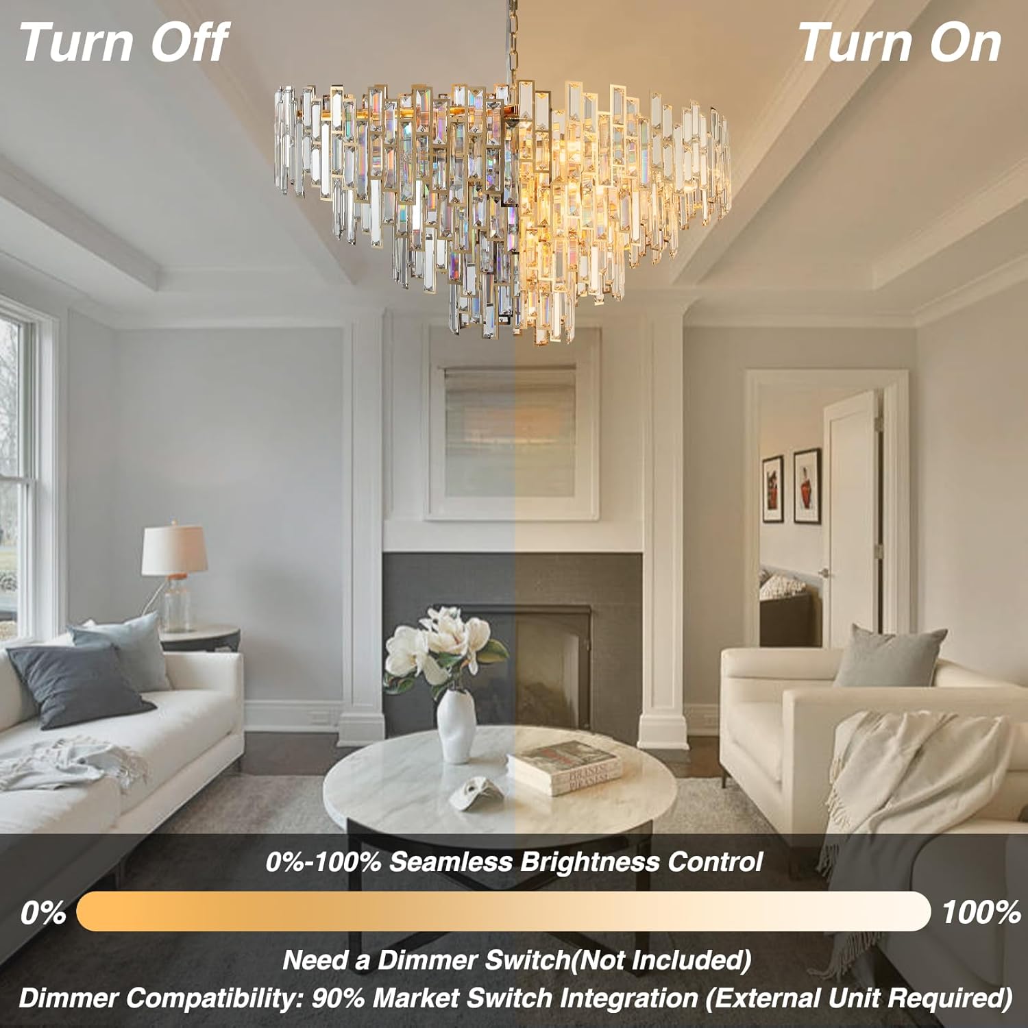 Opulent 31.5" Gold Crystal Chandelier: 4-Tier Modern Round K9 Pendant Light