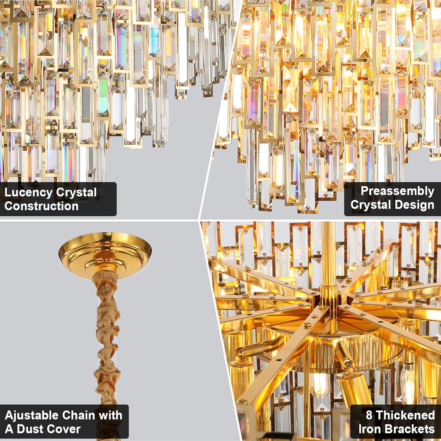 Opulent 31.5" Gold Crystal Chandelier: 4-Tier Modern Round K9 Pendant Light