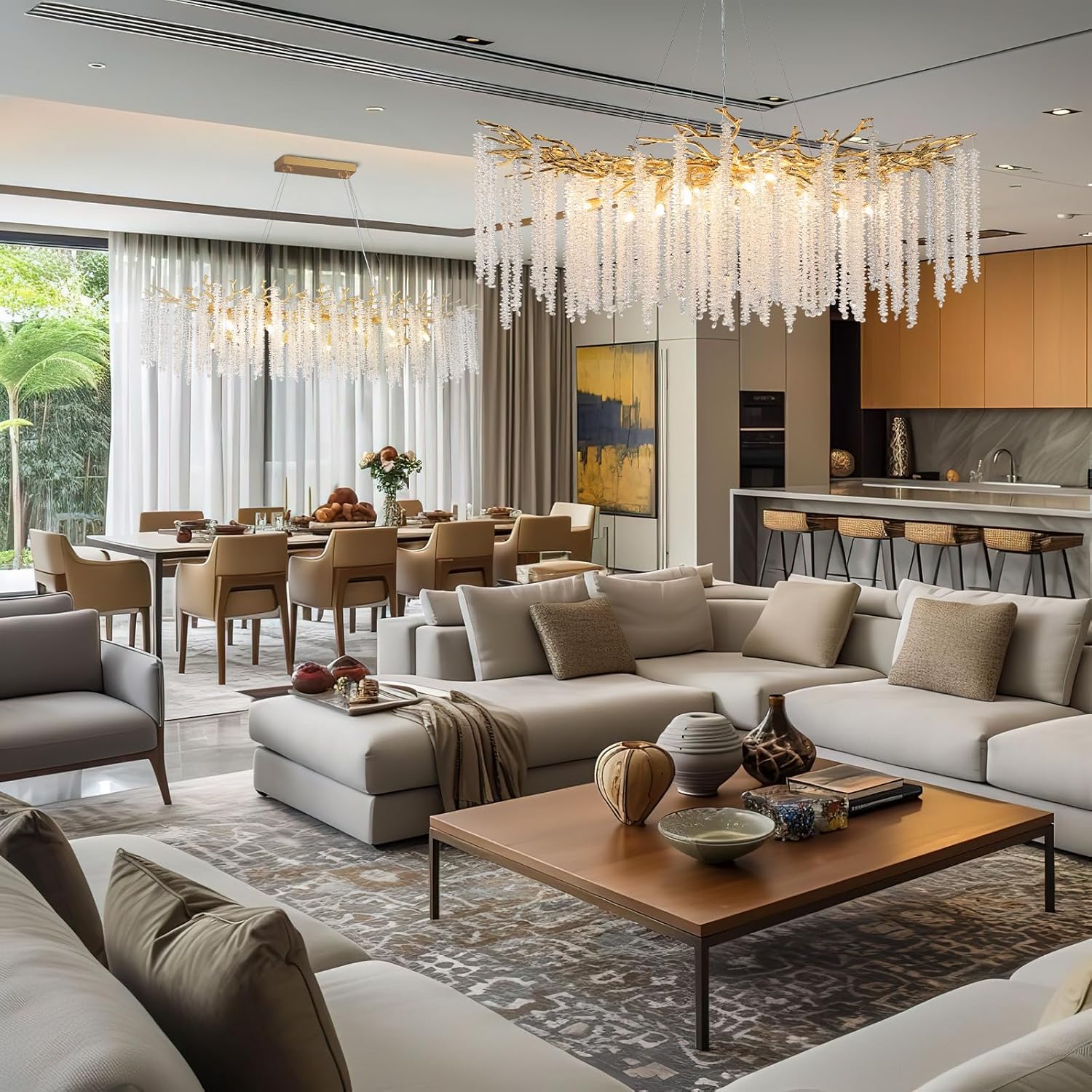 YUYI Modern Crystal Chandelier: 47.2" Gold Tree Branch Pendant Light Fixture