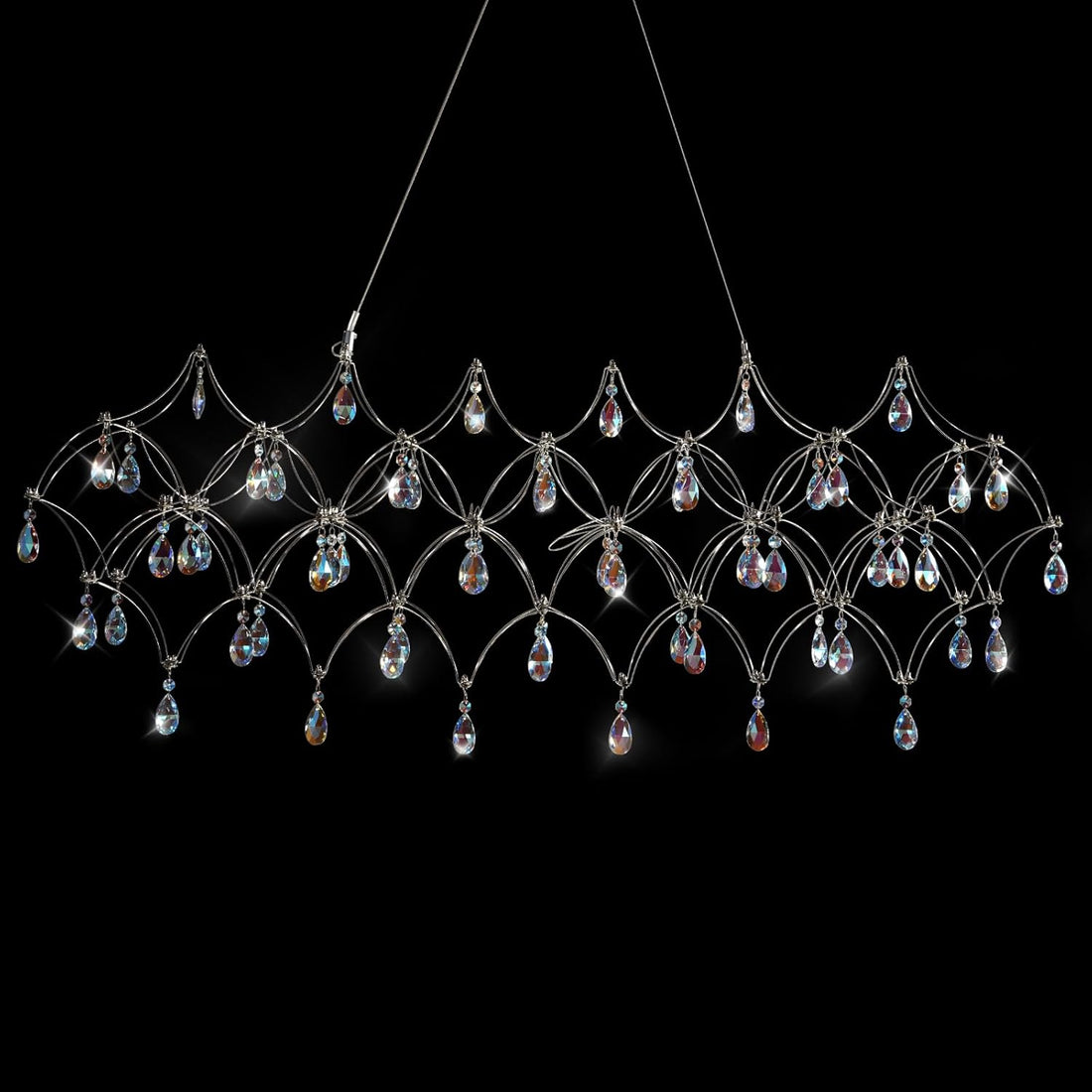 Large Silver Rectangle Crystal Chandelier 49.2" Modern Luxury Raindrop Light
