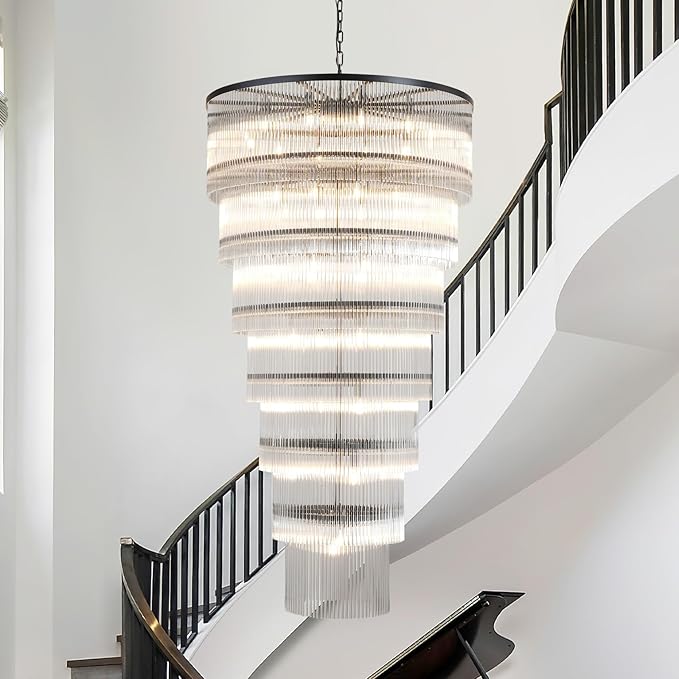 Luxurious 7‑Tier Black Glass Chandelier with 48 Lights