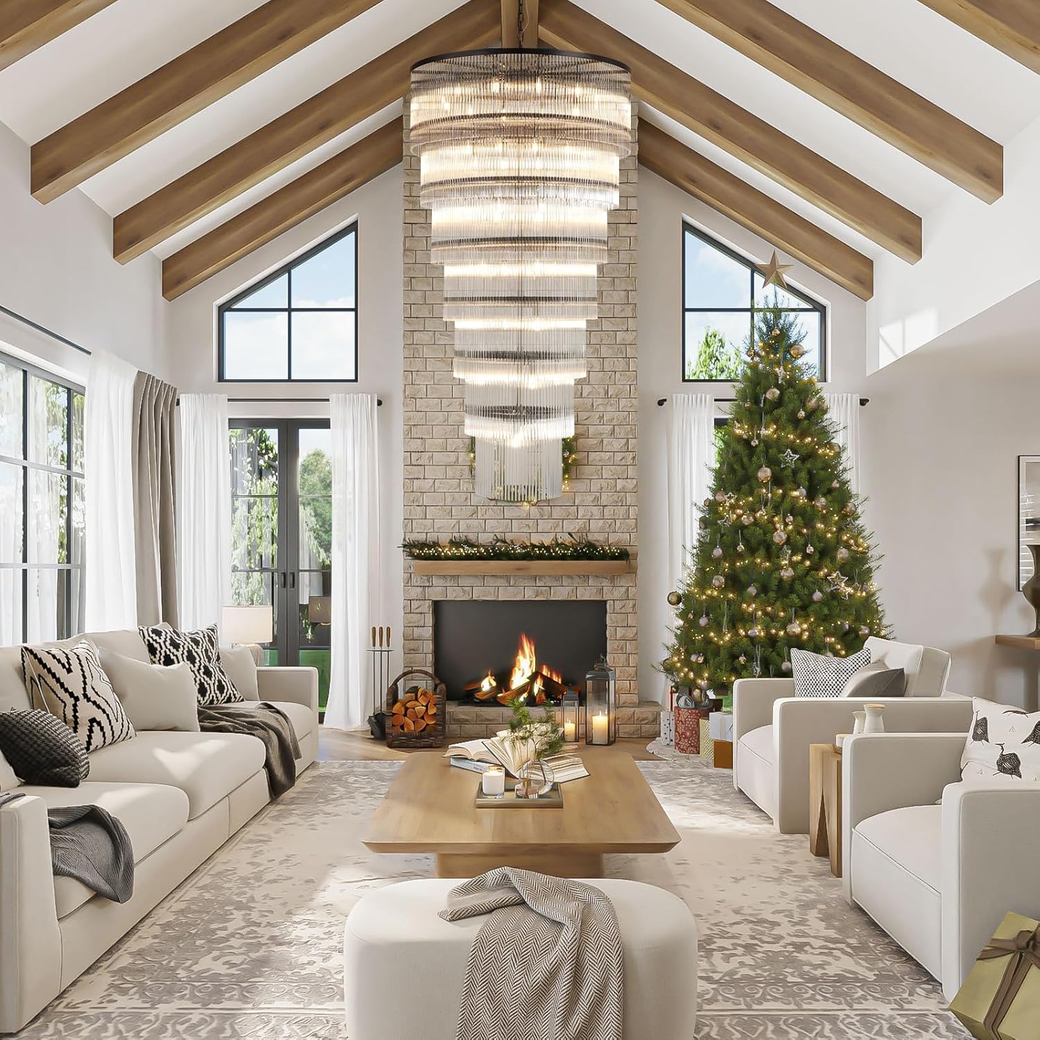 Luxurious 7‑Tier Black Glass Chandelier with 48 Lights