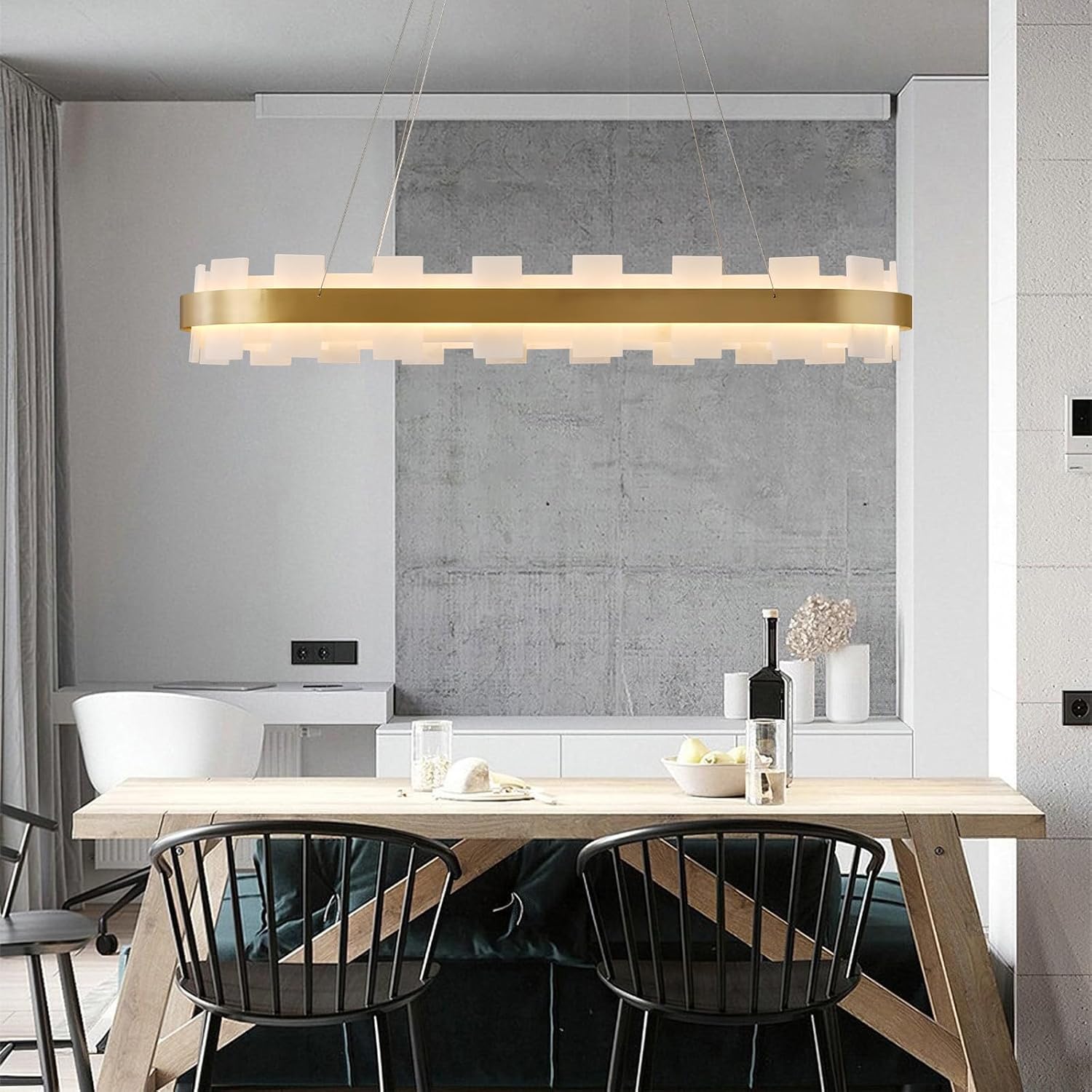Luxury Adjustable Rectangle Alabaster Chandelier 37.4" Modern Ceiling Light