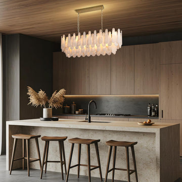 Luxury Modern Alabaster Brass Rectangle Chandelier with Adjustable Height