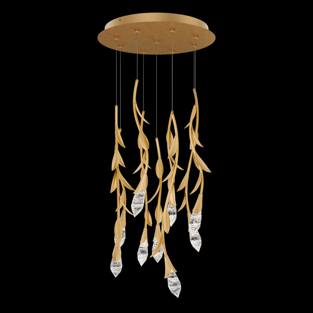 Modern Luxury Floating Branches Floral Crystal Chandelier with Round Canopy for High-ceiling