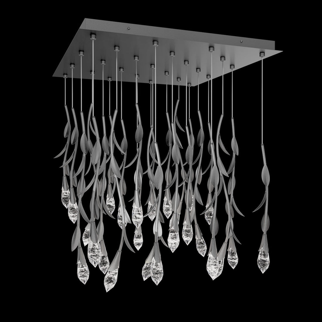 Modern Luxury Floating Branches Floral Crystal Chandelier with Square Canopy for High-ceiling