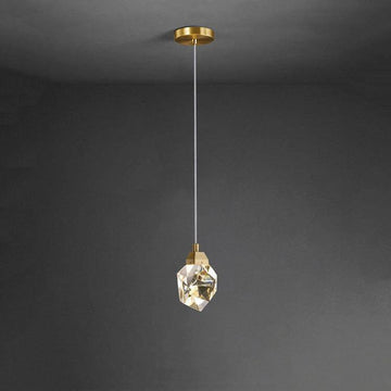 Faceted Crystal Masonry  Pendant Light, Brass