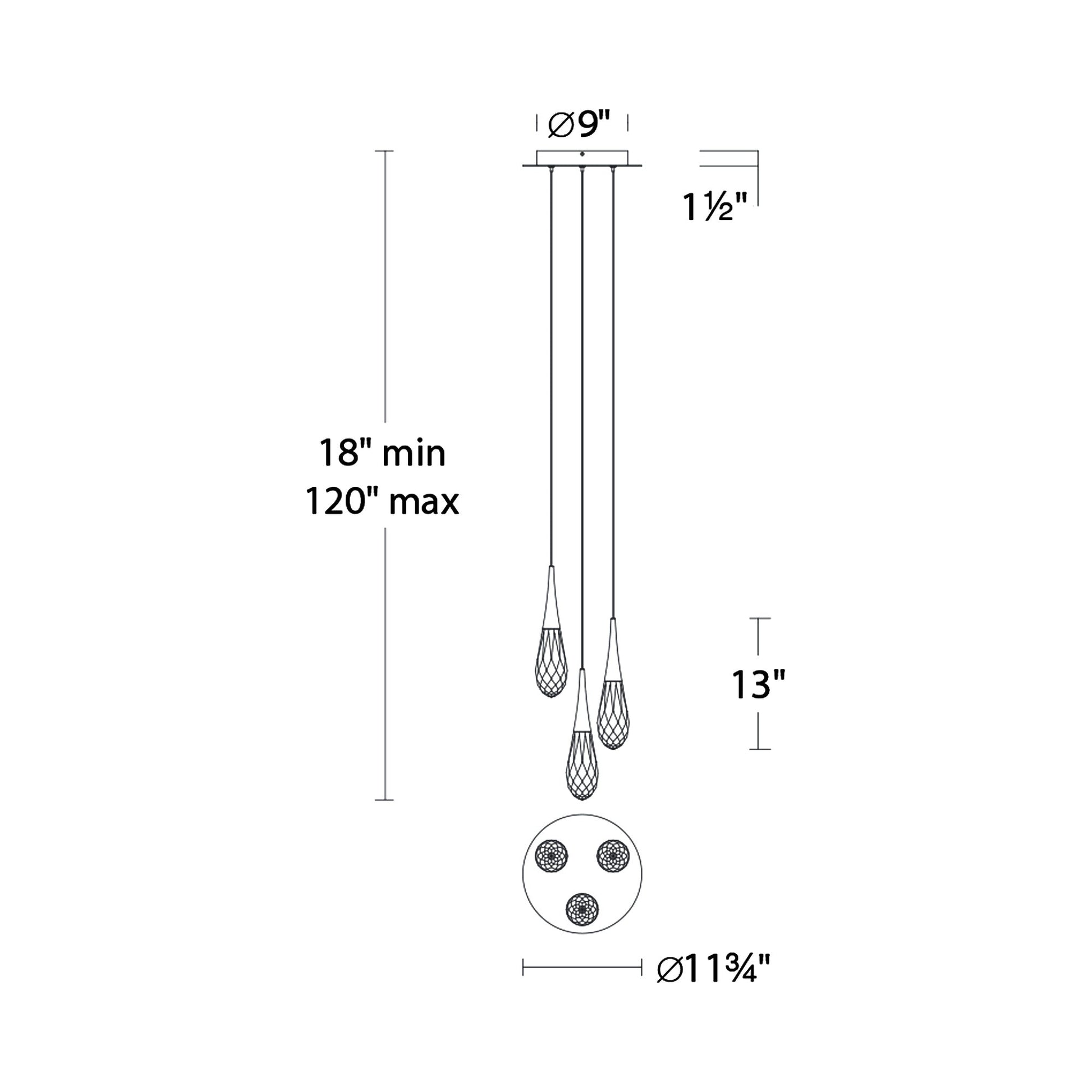 Hibiscus LED Multi Light Pendant Light - line drawing.