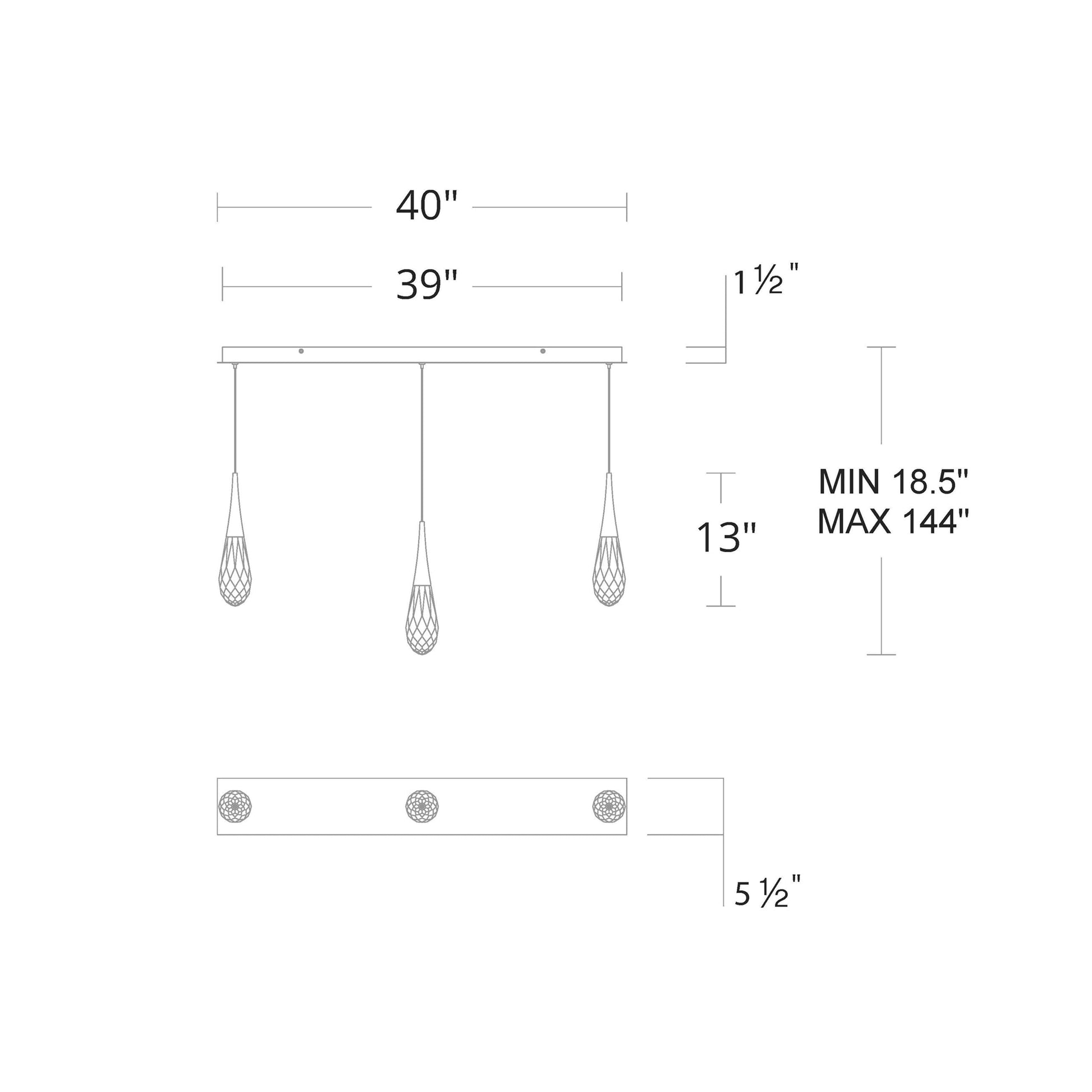 Hibiscus Linear LED Multi Pendant Light - line drawing.