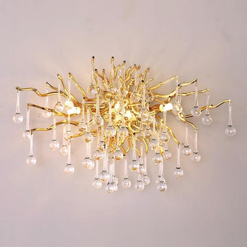 Rain Tree  Crystal Teardrop Wall Sconce Gold Diameter 17"