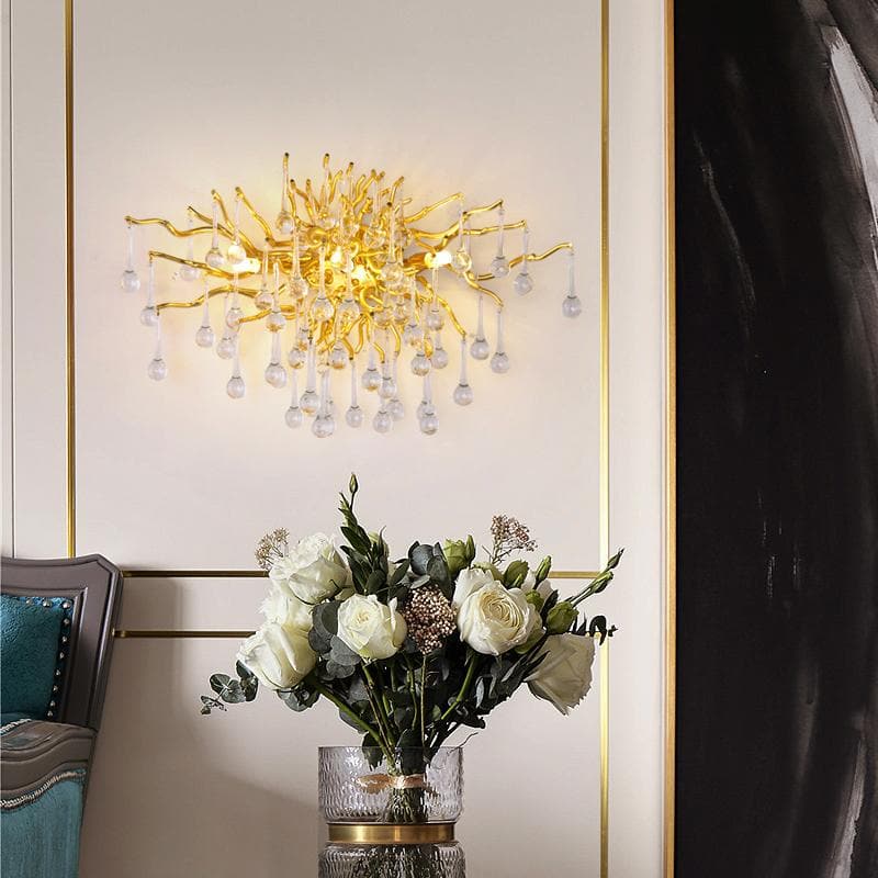 Rain Tree  Crystal Teardrop Wall Sconce Gold Diameter 17"
