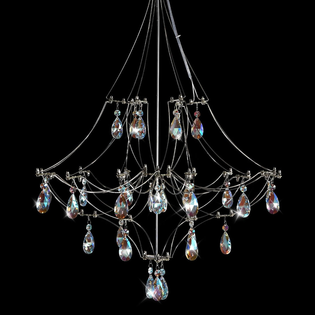 Silver Crystal Round Chandelier 23.6" Modern Luxury Raindrop Light