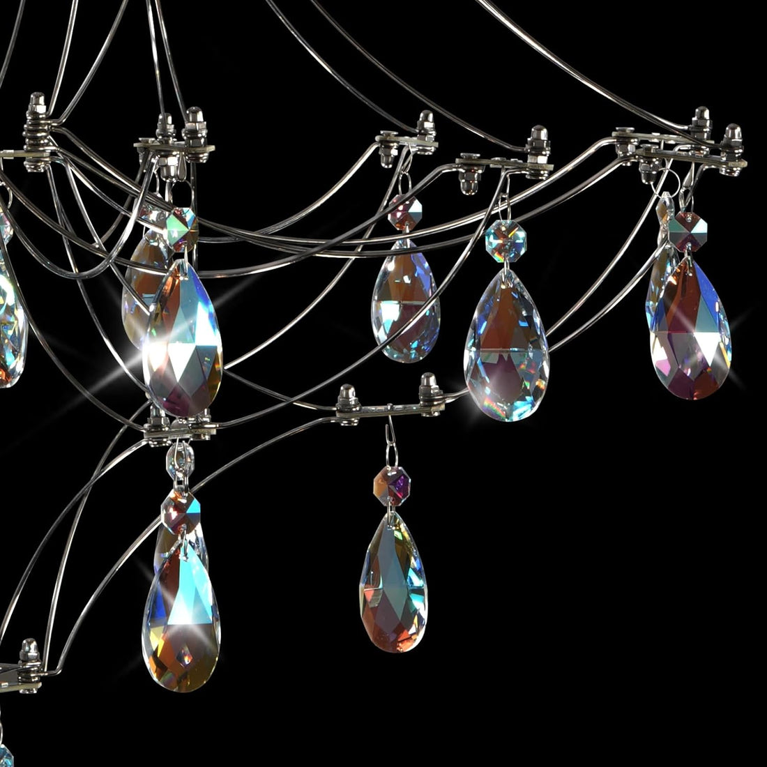 Silver Crystal Round Chandelier 23.6" Modern Luxury Raindrop Light