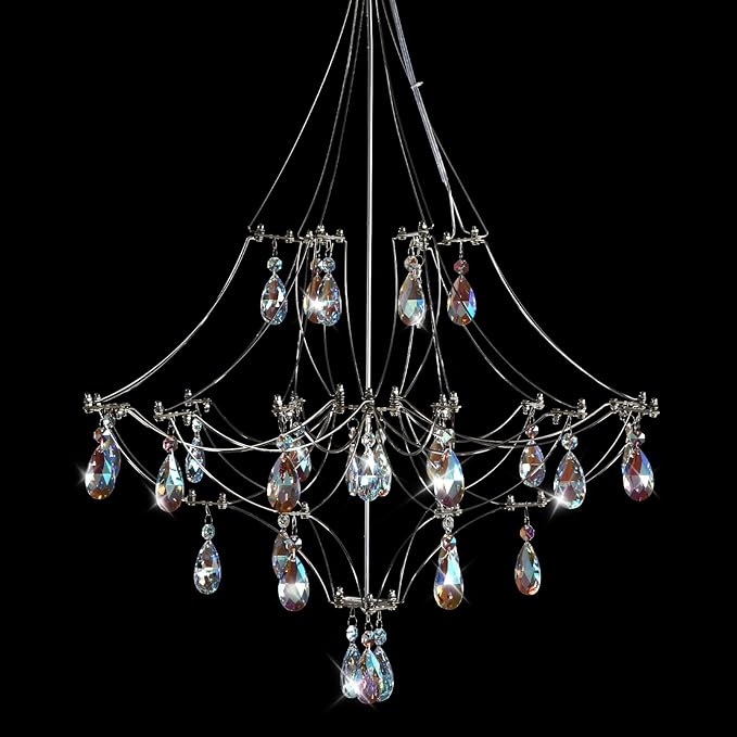 Silver Crystal Round Chandelier 23.6" Modern Luxury Raindrop Light