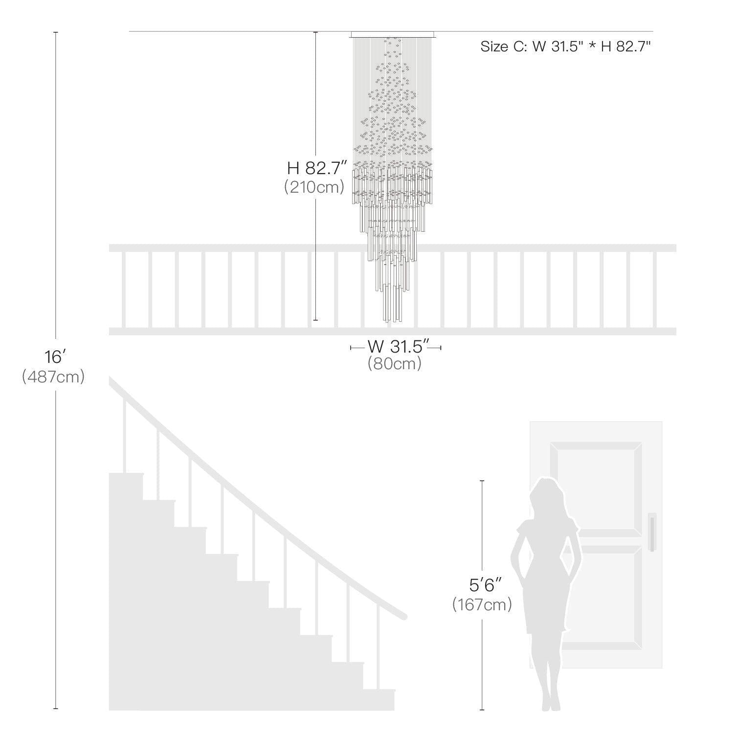 Floating Castle Round Raindrop Crystal Chandelier Ceiling Lights- Size Dimension