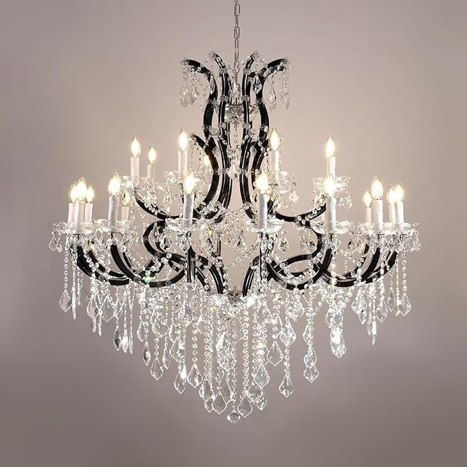 Grand Black Crystal Chandelier: 24-Light Modern Fixture for High Ceilings