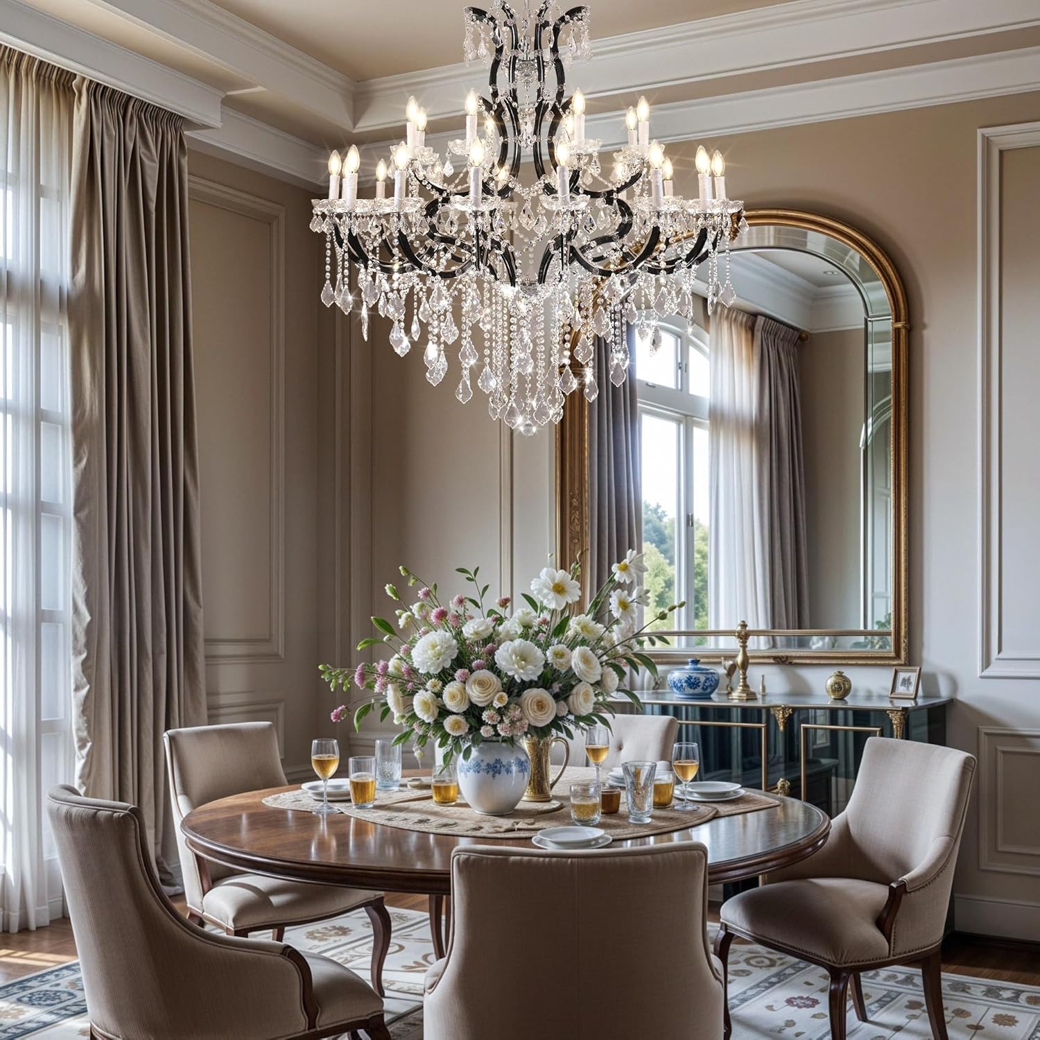 Grand Black Crystal Chandelier: 24-Light Modern Fixture for High Ceilings