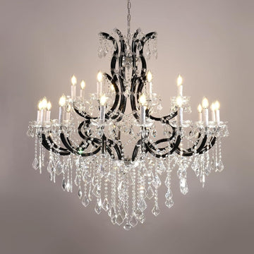 Grand Black Crystal Chandelier: 24-Light Modern Fixture for High Ceilings