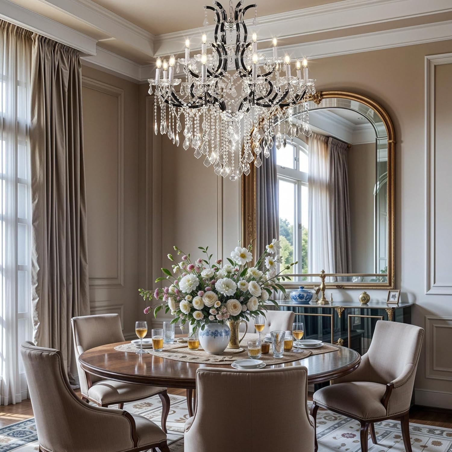 Grand Black Crystal Chandelier: Modern Elegance for Dining, Hallway, Living Room