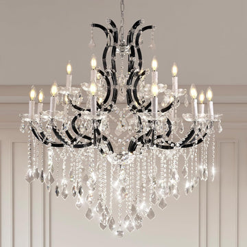 Grand Black Crystal Chandelier: Modern Elegance for Dining, Hallway, Living Room