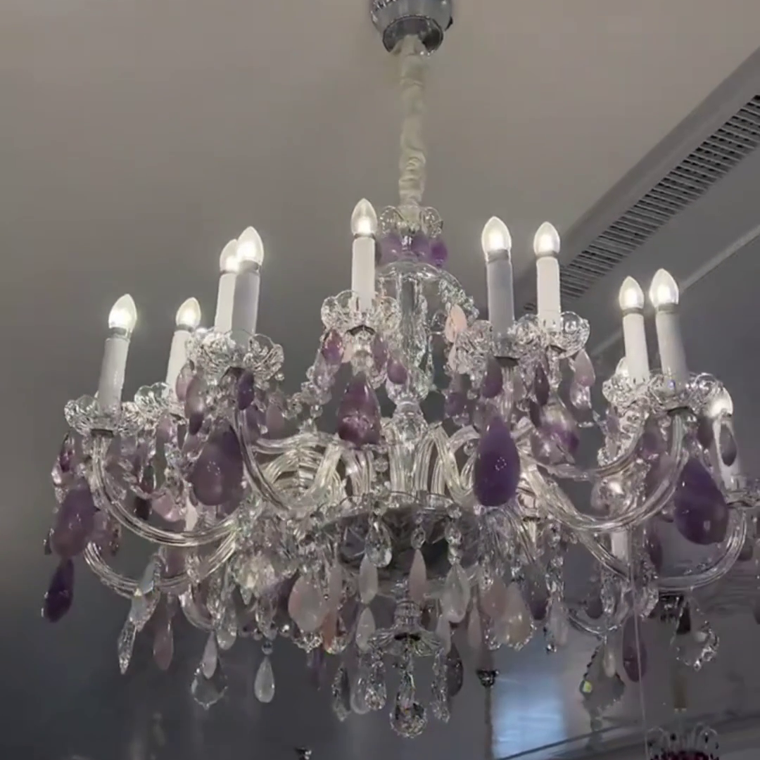 Green Purple Luxury Rock Crystal Chandelier for Bedroom or Living Room