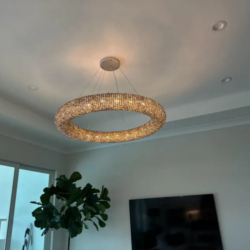 Donut Modern Round Crystal Chandelier, Art Deco Modern Chandelier for Living Room