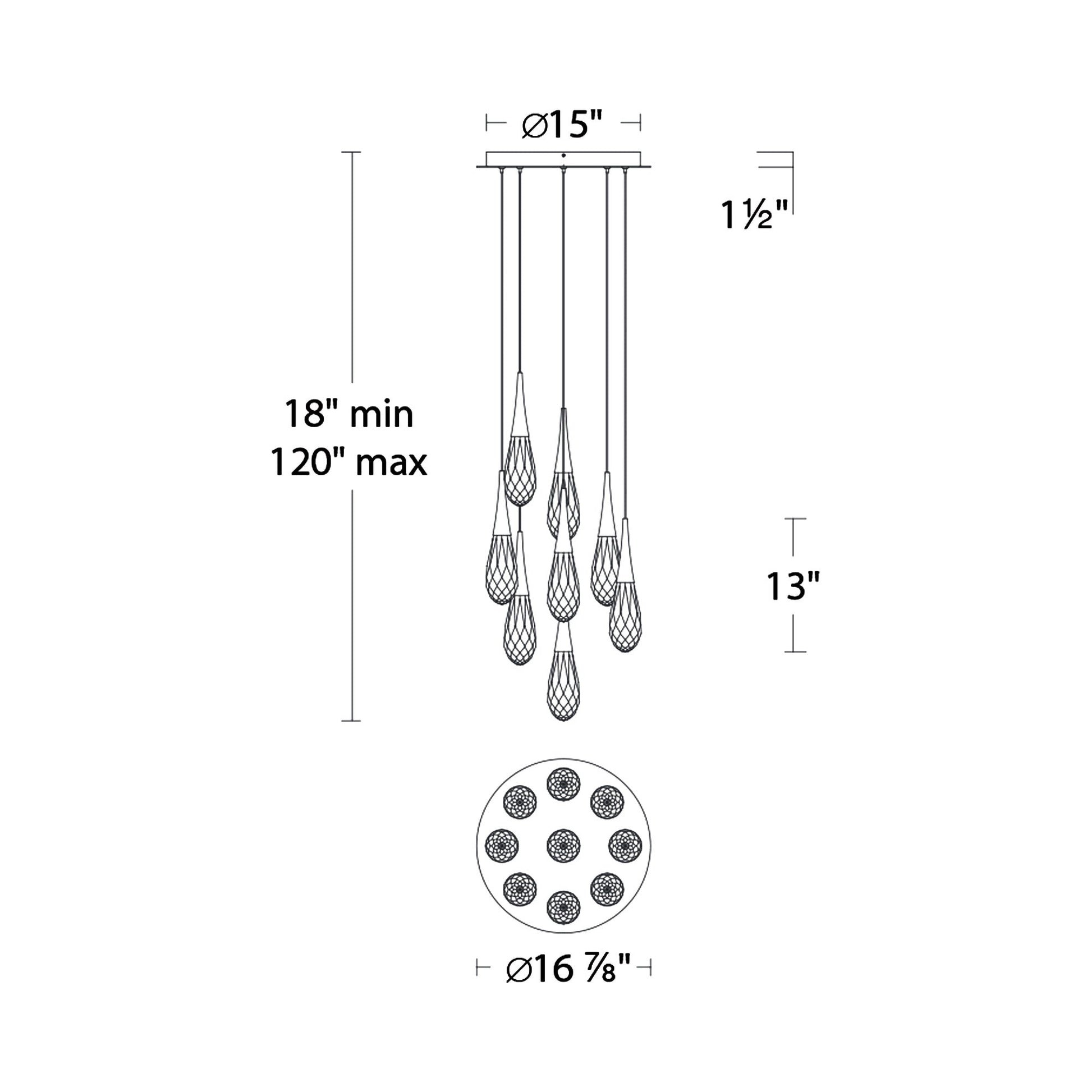 Hibiscus LED Multi Light Pendant Light - line drawing.