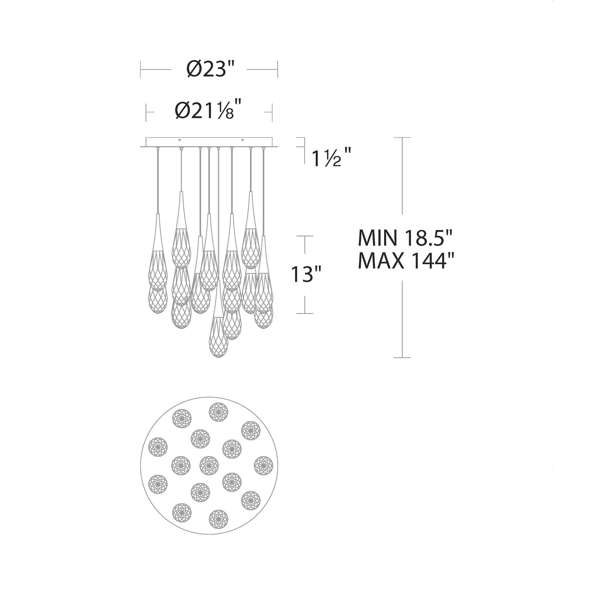 Hibiscus LED Multi Light Pendant Light - line drawing.