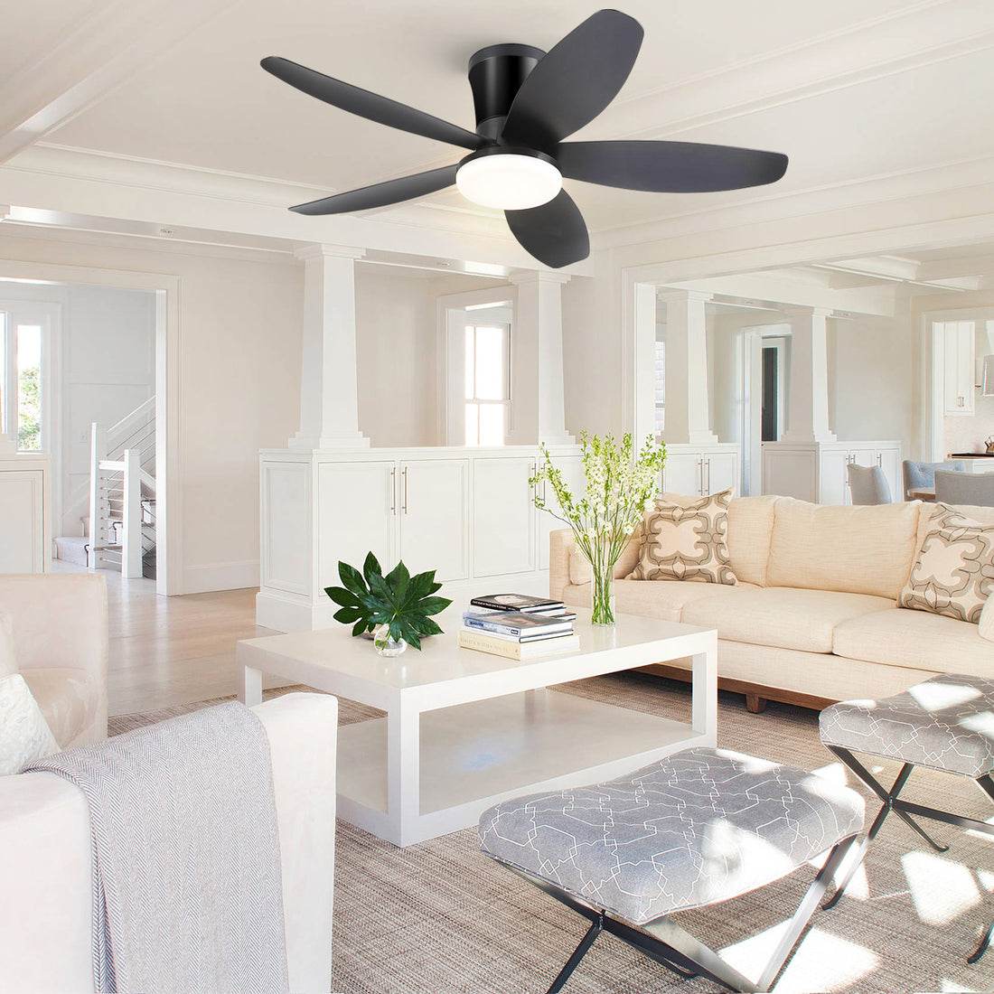 Indoor/Outdoor Recessed Black Ceiling Fan Light