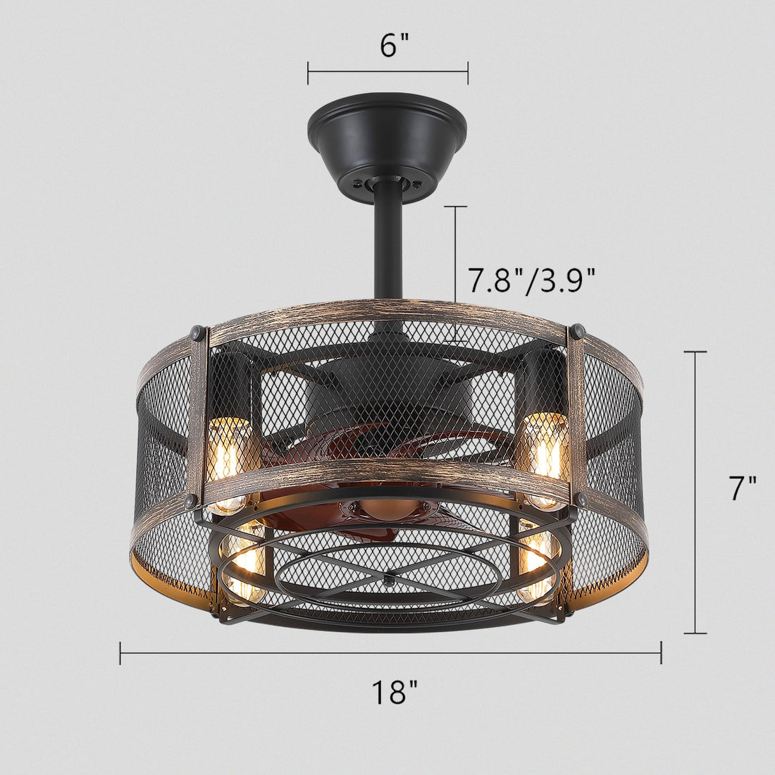 Iron Cage Country Wood Grain Black Ceiling Fan Light 18"