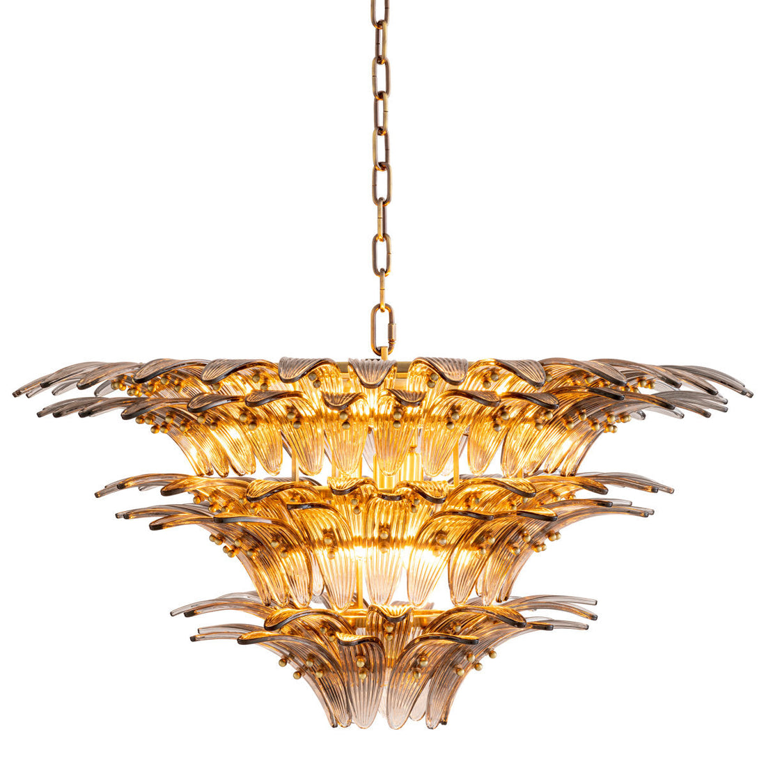 Eichholtz Italo 9-Light Chandelier: Elegant Ribbed Smoked Glass Lighting Fixture