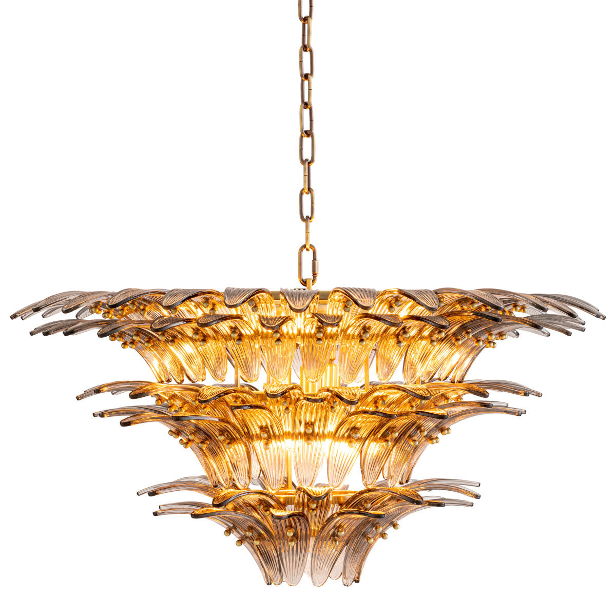 Eichholtz Italo 9-Light Chandelier: Elegant Ribbed Smoked Glass Lighting Fixture