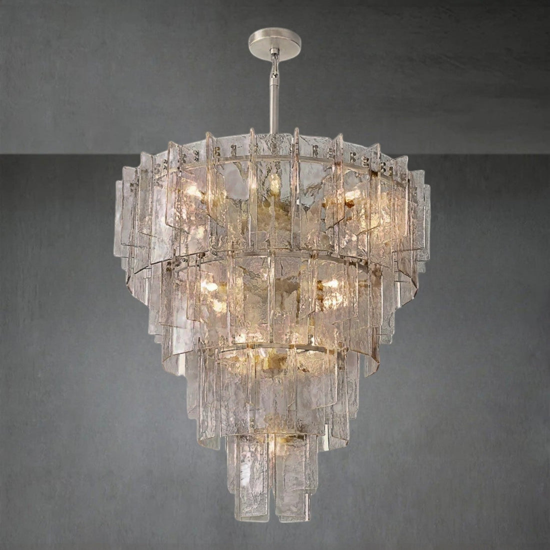Lattce Clear Glass Tiered Round Chandelier 47"