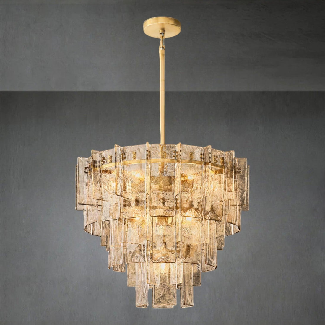 Lattce Somke Glass Tiered Round Chandelier 36"47"