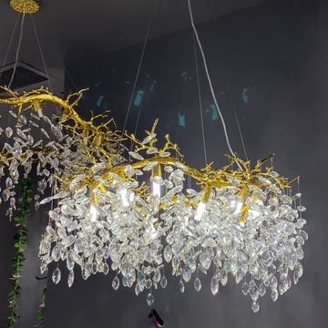 Luxury Ring Branch Crystal Leaves Chandelier for Living Room Bedroom and Bathroom