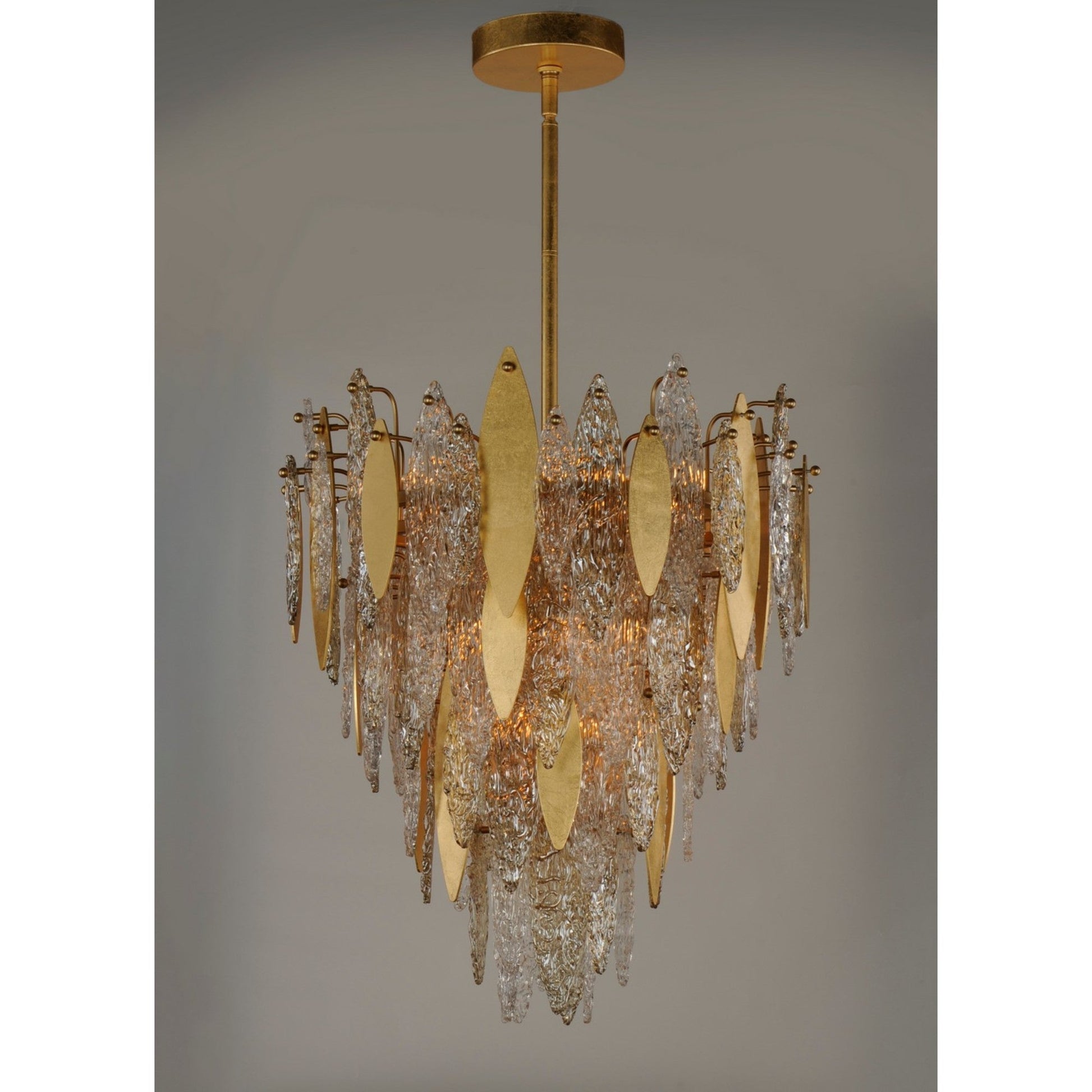 Majestic Gold Leaf Finish LED Chandelier - 12 Lights, 24 Inch