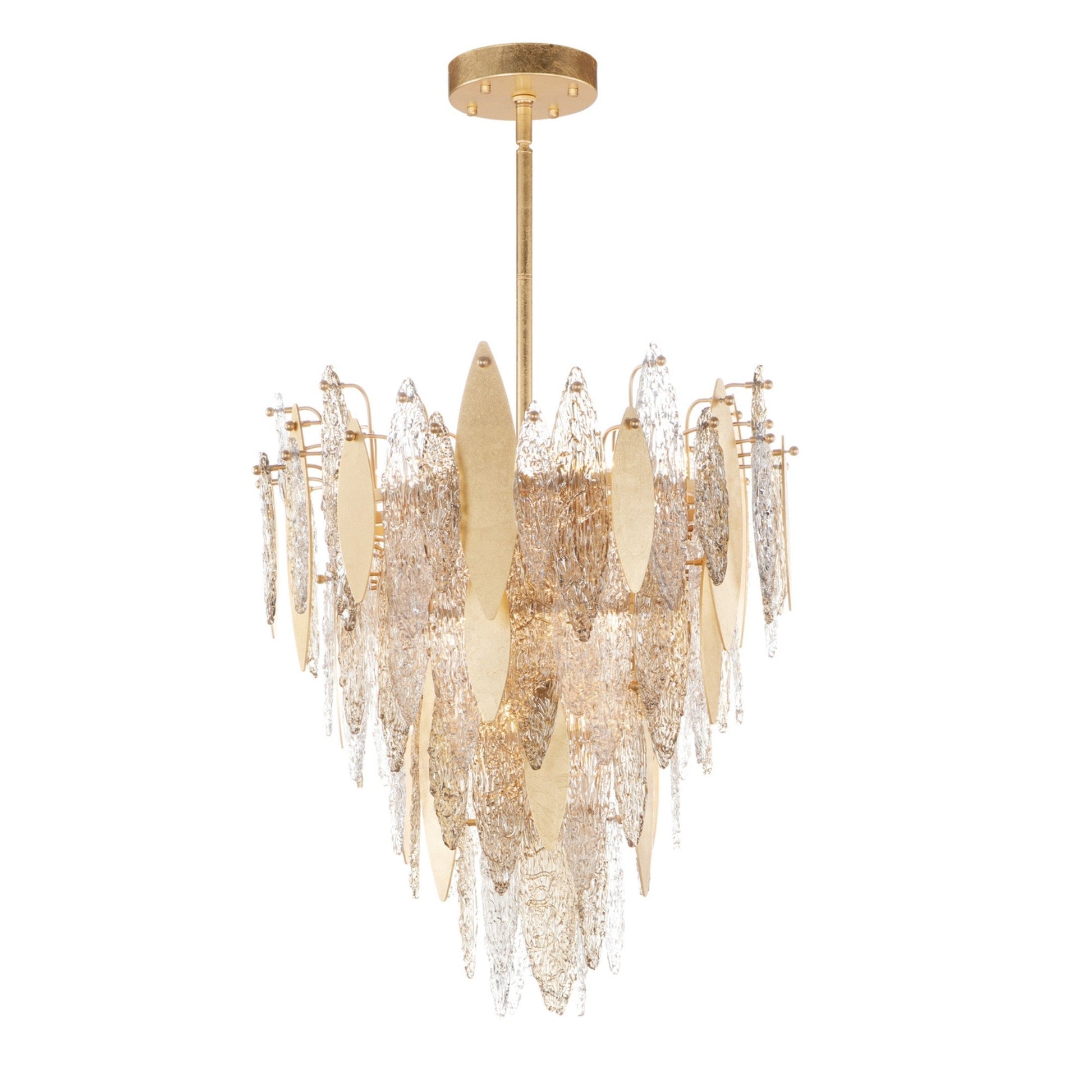 Majestic Gold Leaf Finish LED Chandelier - 12 Lights, 24 Inch