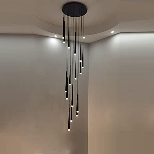 Minimalism Foyer Staircase Ceiling Chandelier Modern Pendant Lighting Fixture For Living Room Entryway In Gold/ Black Finish