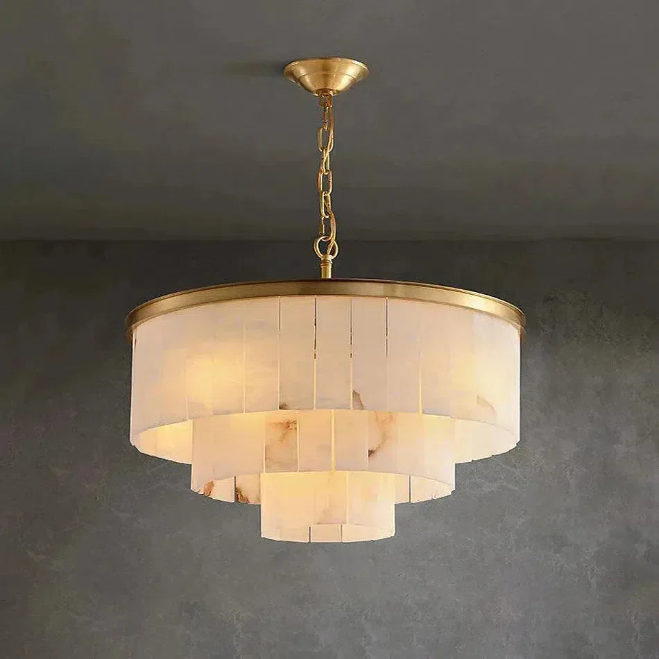 Modern Alabaster Tiered Chandelier