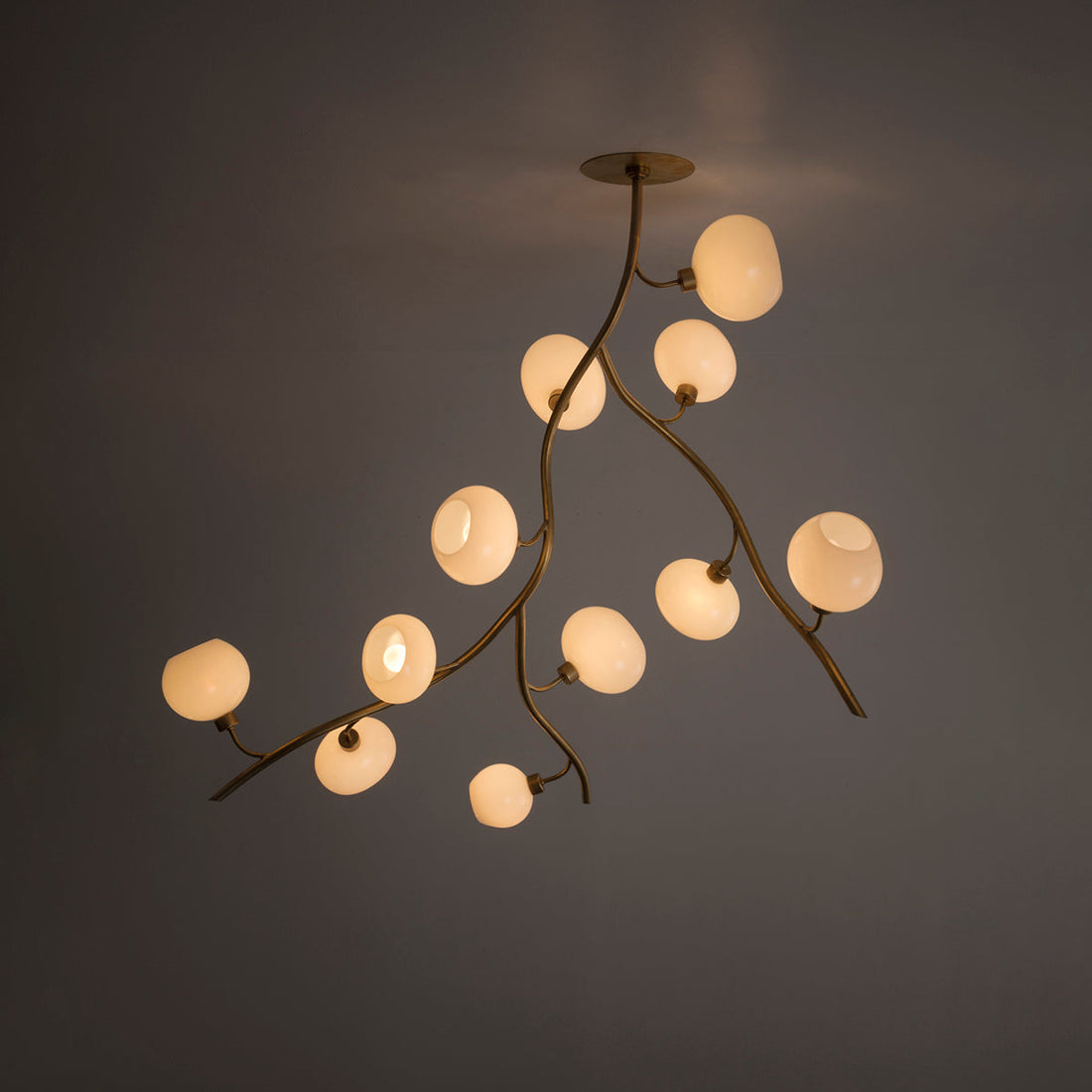 Modern Brass Branch Chandelier with Handcrafted Glass Globes
